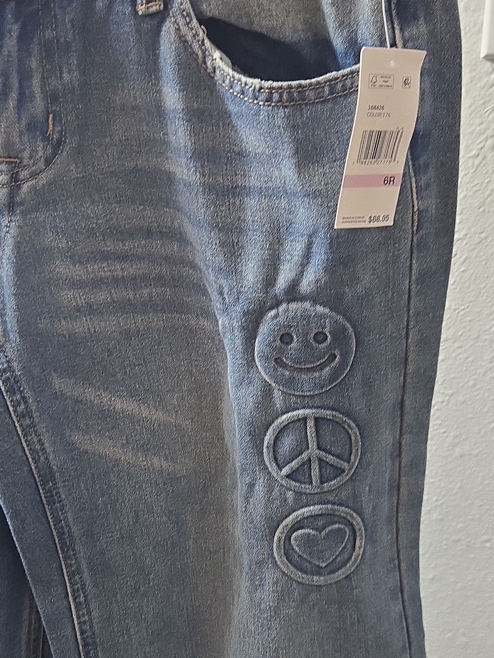 Aeropostale Blue Wide-Leg Jeans with Embroidered Smiley, Peace & Heart - Picture 2 of 5